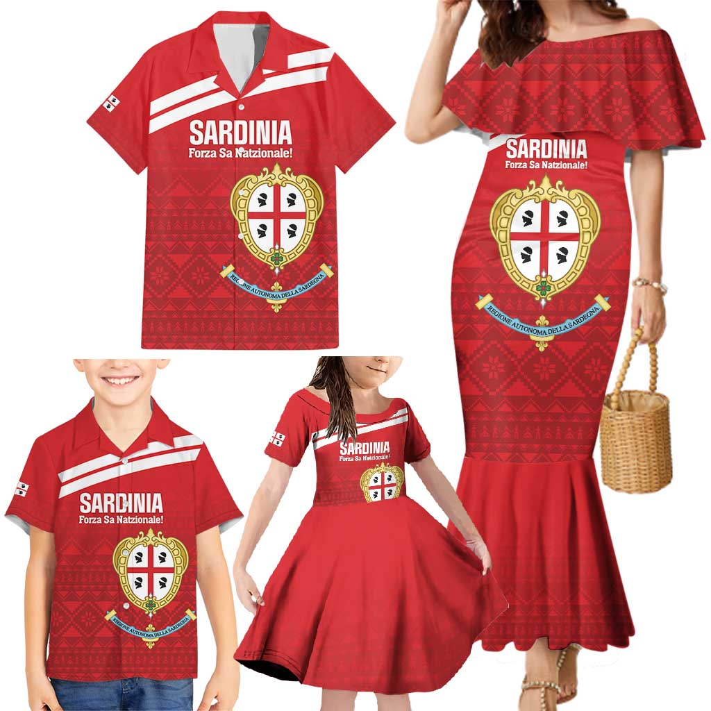 Custom Sardinia Football Family Matching Mermaid Dress and Hawaiian Shirt Forza Sa Natzionale Sardegna Pattern