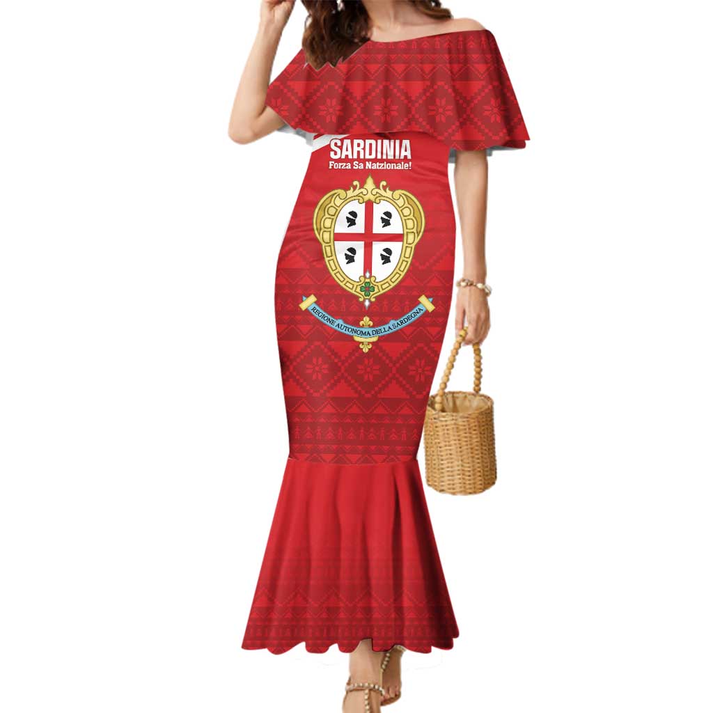 Custom Sardinia Football Family Matching Mermaid Dress and Hawaiian Shirt Forza Sa Natzionale Sardegna Pattern