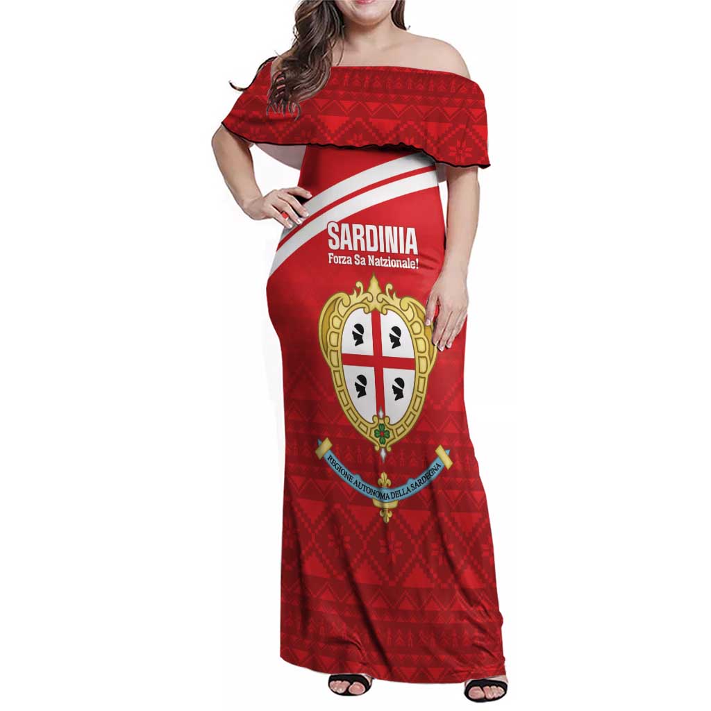 Custom Sardinia Football Family Matching Off Shoulder Maxi Dress and Hawaiian Shirt Forza Sa Natzionale Sardegna Pattern