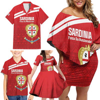 Custom Sardinia Football Family Matching Off Shoulder Short Dress and Hawaiian Shirt Forza Sa Natzionale Sardegna Pattern