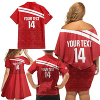 Custom Sardinia Football Family Matching Off Shoulder Short Dress and Hawaiian Shirt Forza Sa Natzionale Sardegna Pattern