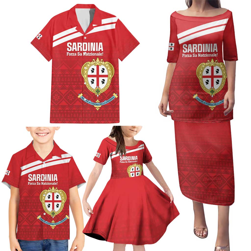 Custom Sardinia Football Family Matching Puletasi and Hawaiian Shirt Forza Sa Natzionale Sardegna Pattern