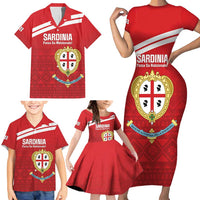 Custom Sardinia Football Family Matching Short Sleeve Bodycon Dress and Hawaiian Shirt Forza Sa Natzionale Sardegna Pattern