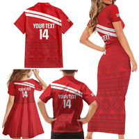 Custom Sardinia Football Family Matching Short Sleeve Bodycon Dress and Hawaiian Shirt Forza Sa Natzionale Sardegna Pattern