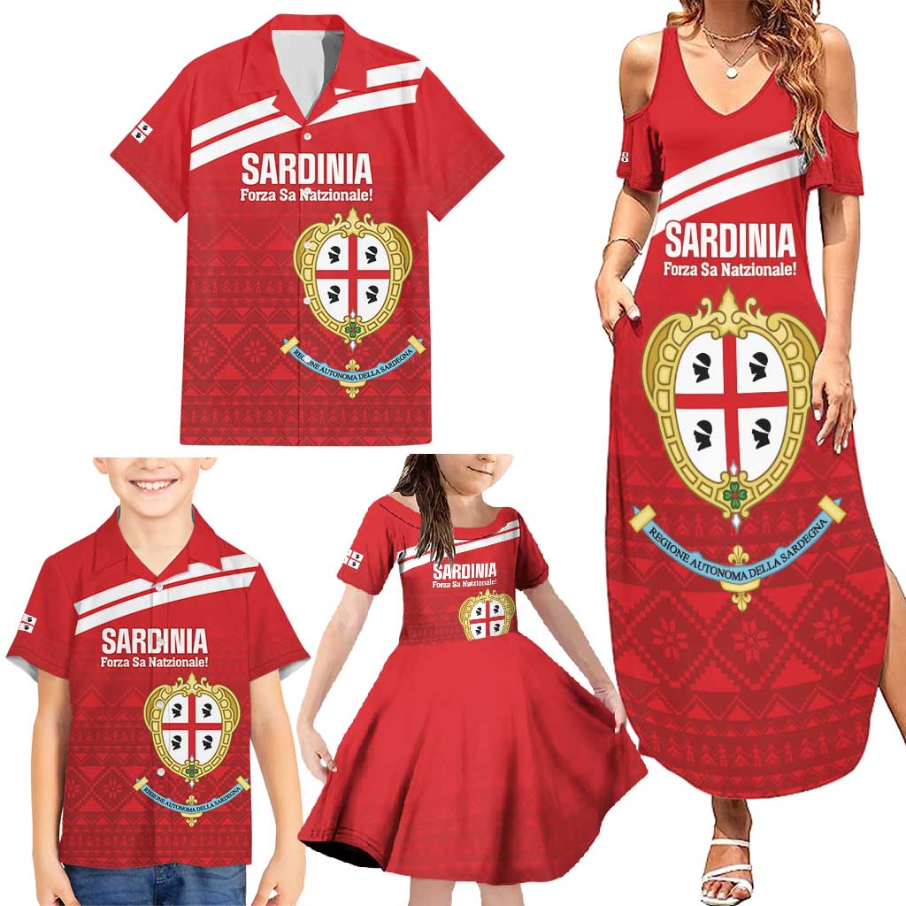 Custom Sardinia Football Family Matching Summer Maxi Dress and Hawaiian Shirt Forza Sa Natzionale Sardegna Pattern