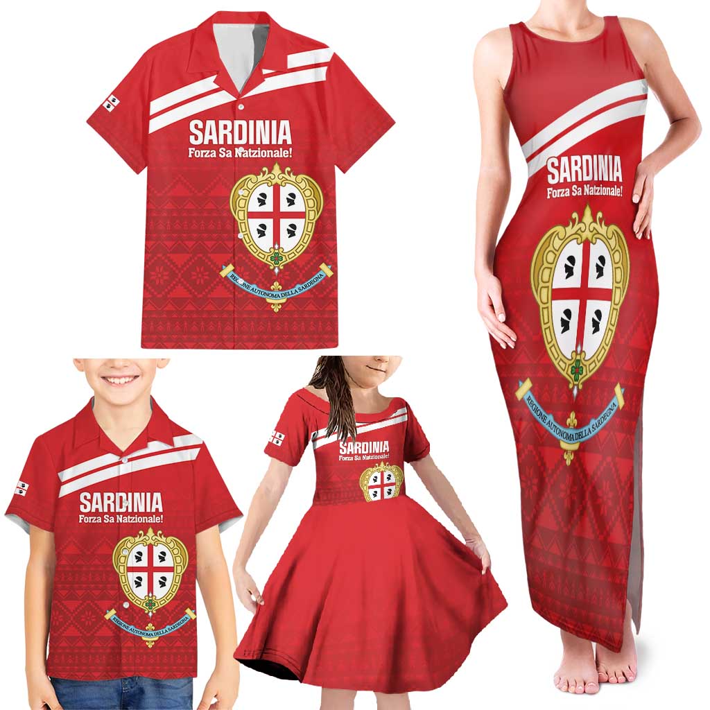 Custom Sardinia Football Family Matching Tank Maxi Dress and Hawaiian Shirt Forza Sa Natzionale Sardegna Pattern