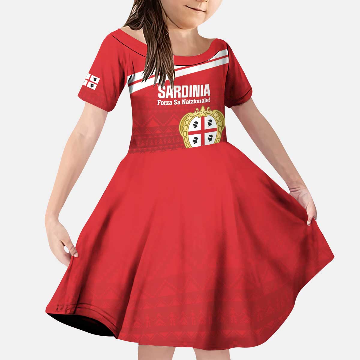 Custom Sardinia Football Kid Short Sleeve Dress Forza Sa Natzionale Sardegna Pattern