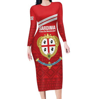 Custom Sardinia Football Long Sleeve Bodycon Dress Forza Sa Natzionale Sardegna Pattern