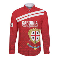 Custom Sardinia Football Long Sleeve Button Shirt Forza Sa Natzionale Sardegna Pattern