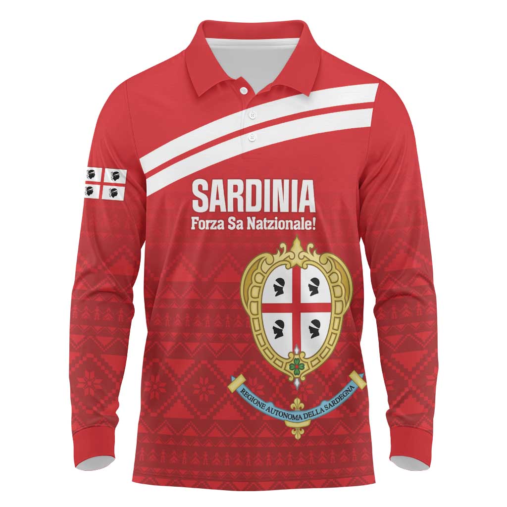 Custom Sardinia Football Long Sleeve Polo Shirt Forza Sa Natzionale Sardegna Pattern