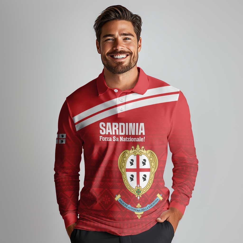 Custom Sardinia Football Long Sleeve Polo Shirt Forza Sa Natzionale Sardegna Pattern