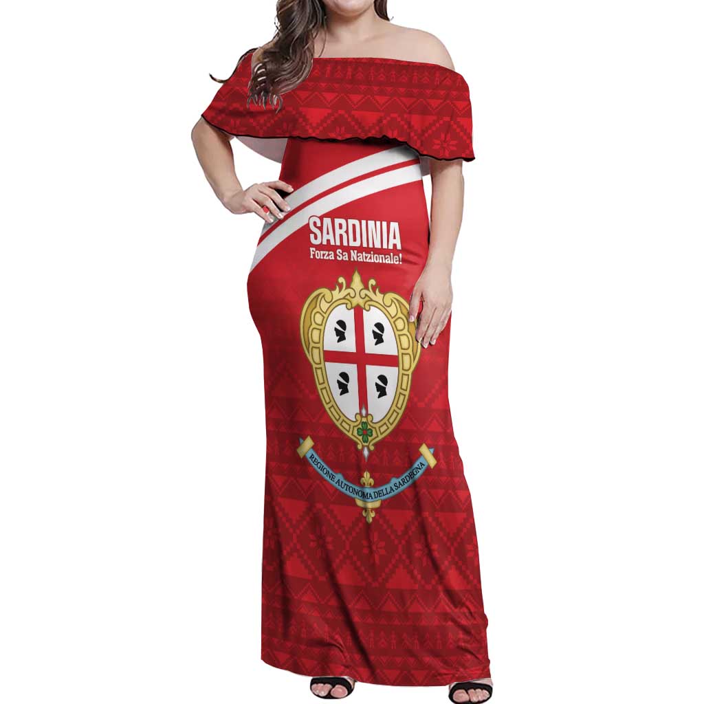 Custom Sardinia Football Off Shoulder Maxi Dress Forza Sa Natzionale Sardegna Pattern