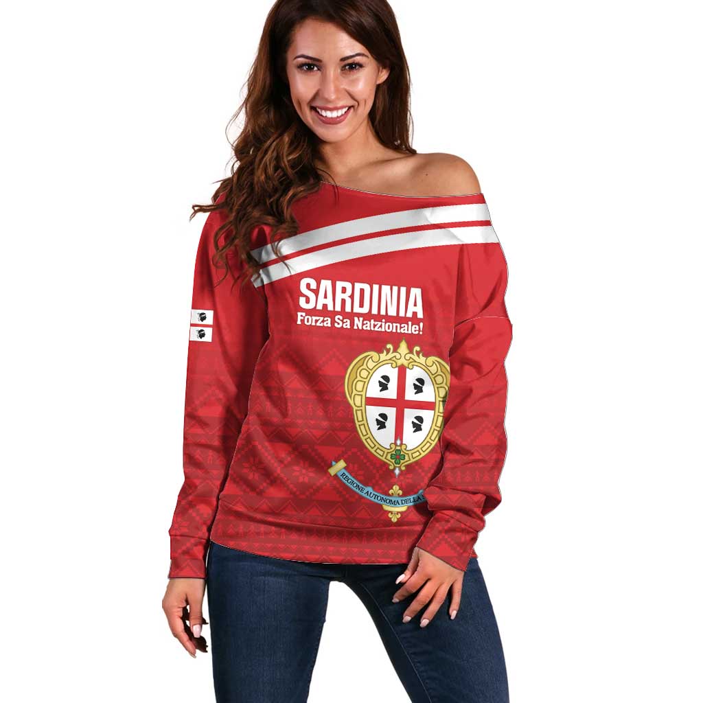 Custom Sardinia Football Off Shoulder Sweater Forza Sa Natzionale Sardegna Pattern