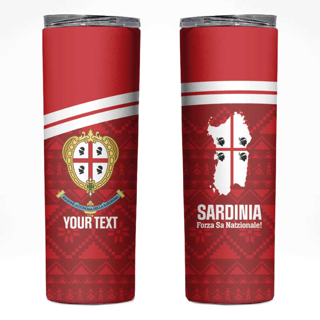 Custom Sardinia Football Skinny Tumbler Forza Sa Natzionale Sardegna Pattern