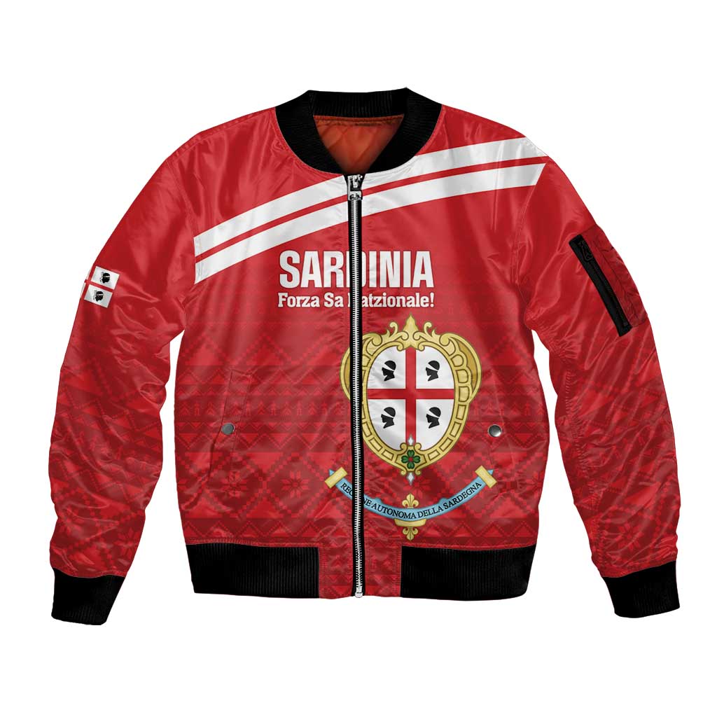 Custom Sardinia Football Sleeve Zip Bomber Jacket Forza Sa Natzionale Sardegna Pattern