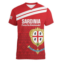 Custom Sardinia Football Women V-Neck T-Shirt Forza Sa Natzionale Sardegna Pattern