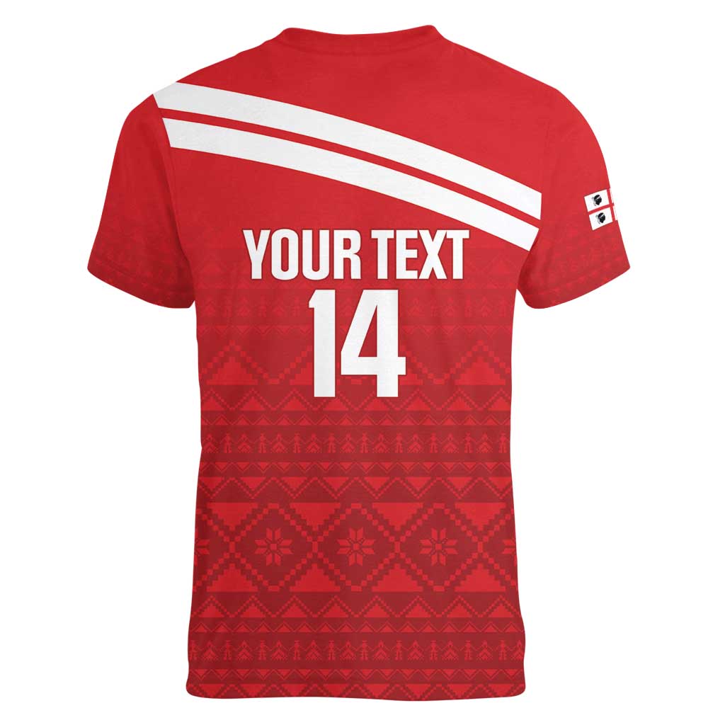 Custom Sardinia Football Women V-Neck T-Shirt Forza Sa Natzionale Sardegna Pattern