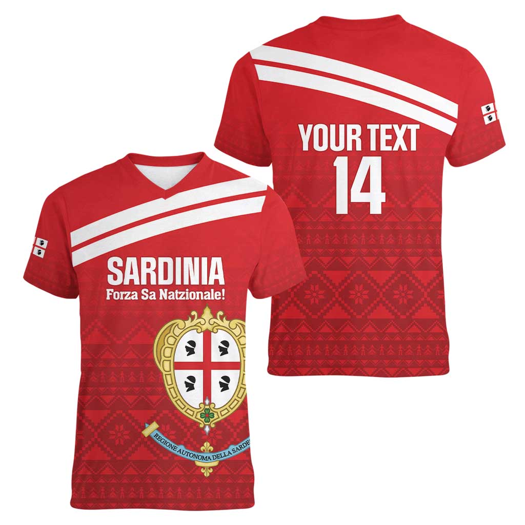 Custom Sardinia Football Women V-Neck T-Shirt Forza Sa Natzionale Sardegna Pattern