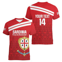 Custom Sardinia Football Women V-Neck T-Shirt Forza Sa Natzionale Sardegna Pattern