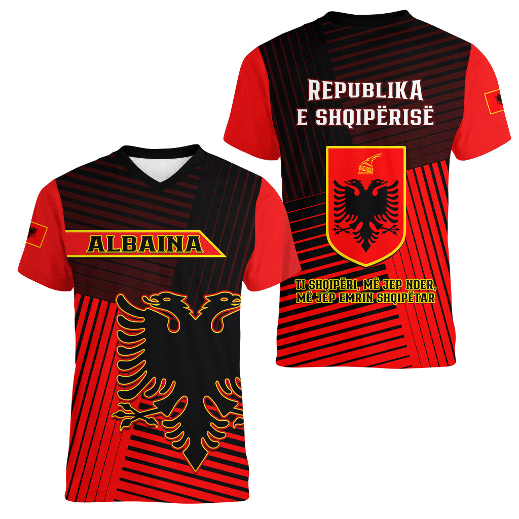 Albania Women V Neck T Shirt Coat Of Arms Dynamic Style - Wonder Print Shop
