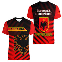 Albania Women V Neck T Shirt Coat Of Arms Dynamic Style - Wonder Print Shop
