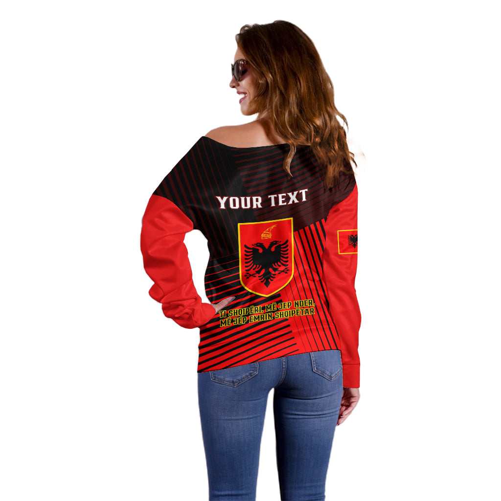 Personalised Albania Off Shoulder Sweater Coat Of Arms Dynamic Style - Wonder Print Shop