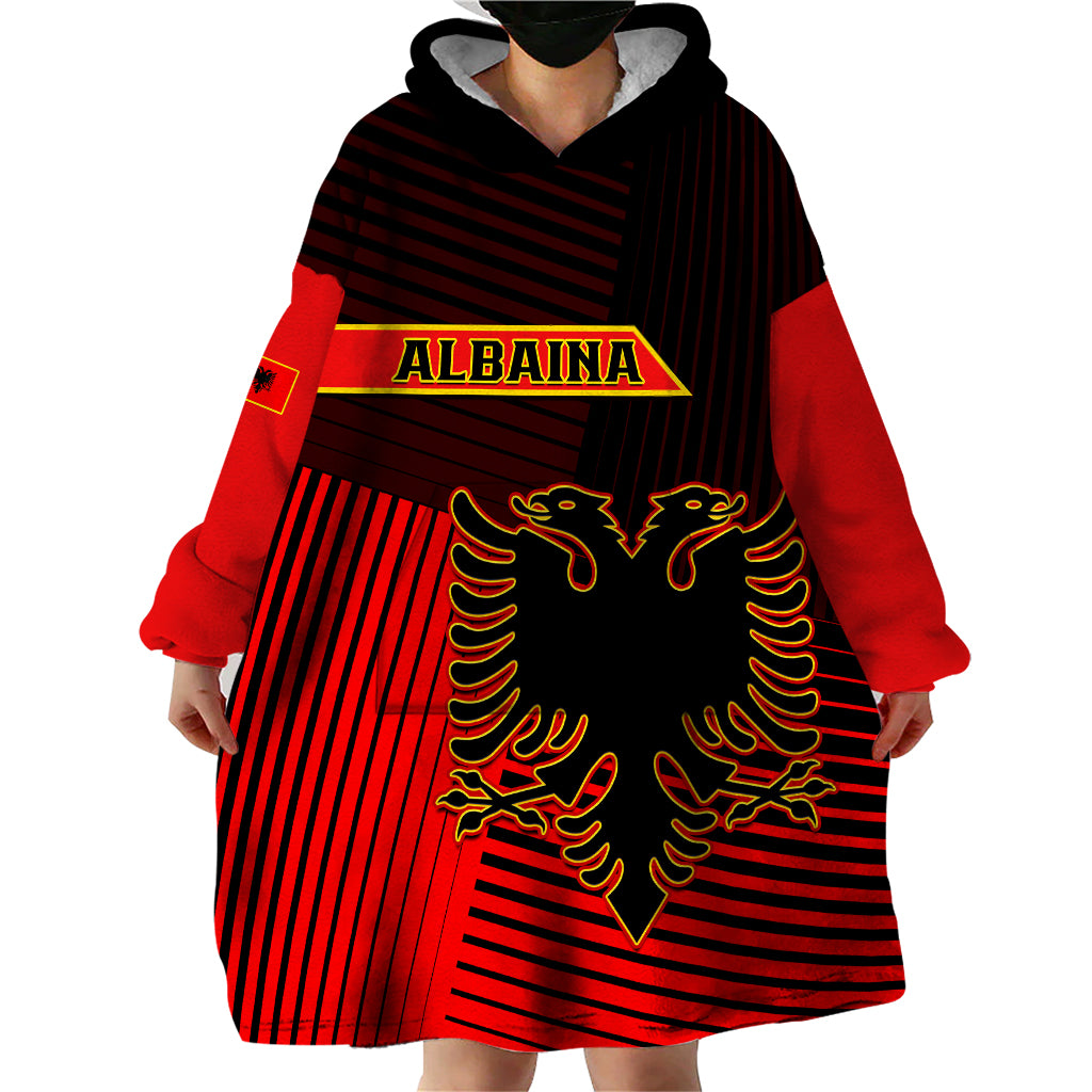 Personalised Albania Wearable Blanket Hoodie Coat Of Arms Dynamic Style - Wonder Print Shop