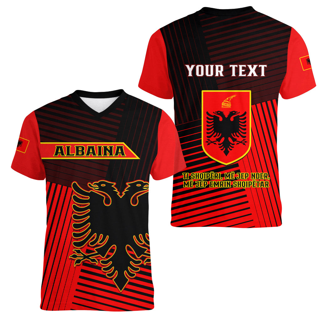 Personalised Albania Women V Neck T Shirt Coat Of Arms Dynamic Style - Wonder Print Shop