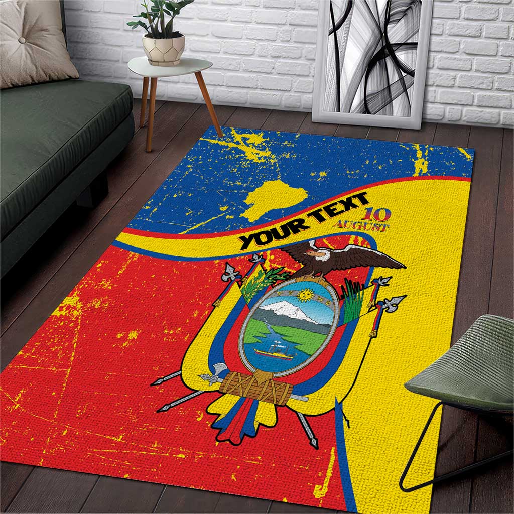 Personalized Ecuador Independence Day Area Rug Coat Of Arms Grunge Style - Wonder Print Shop