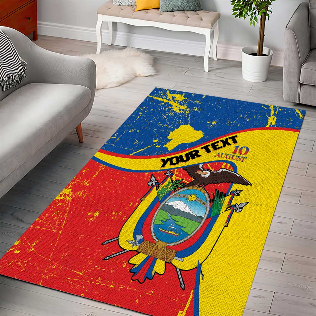 Personalized Ecuador Independence Day Area Rug Coat Of Arms Grunge Style - Wonder Print Shop