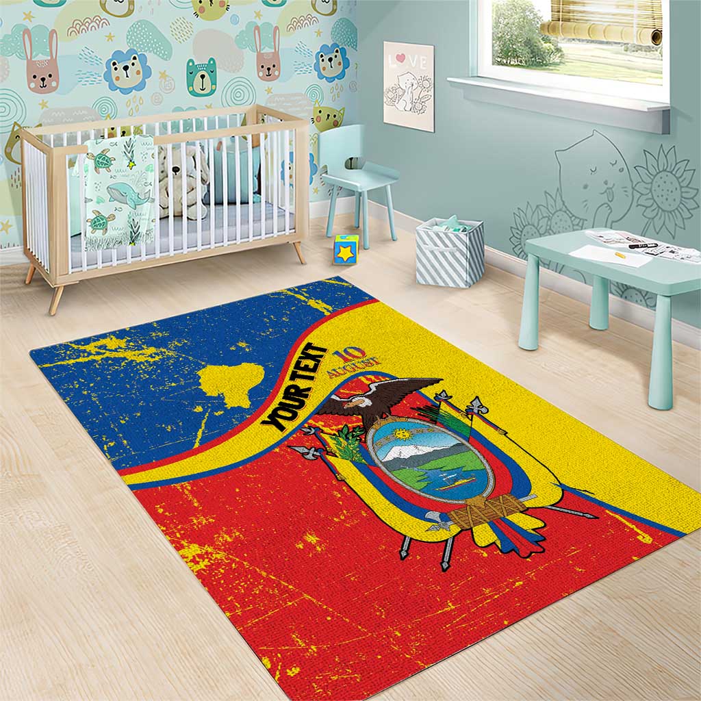 Personalized Ecuador Independence Day Area Rug Coat Of Arms Grunge Style - Wonder Print Shop