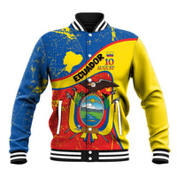 Personalized Ecuador Independence Day Baseball Jacket Coat Of Arms Grunge Style - Wonder Print Shop