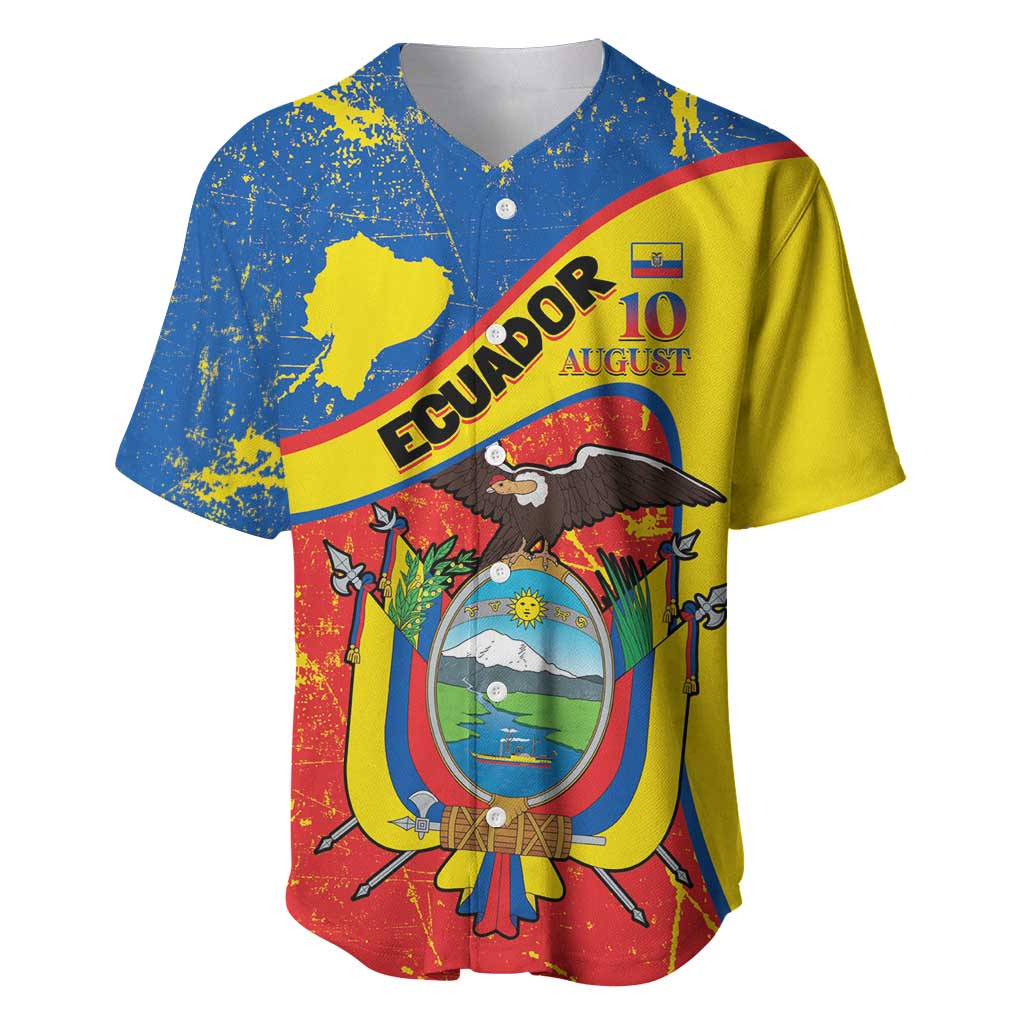 Personalized Ecuador Independence Day Baseball Jersey Coat Of Arms Grunge Style - Wonder Print Shop