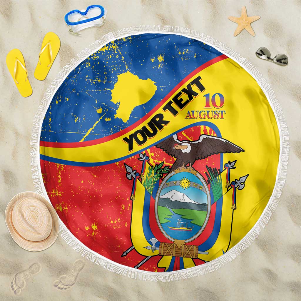 Personalized Ecuador Independence Day Beach Blanket Coat Of Arms Grunge Style - Wonder Print Shop