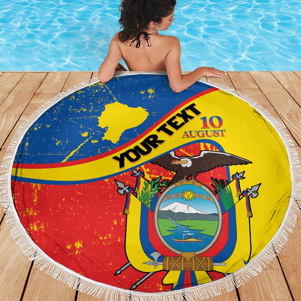Personalized Ecuador Independence Day Beach Blanket Coat Of Arms Grunge Style - Wonder Print Shop