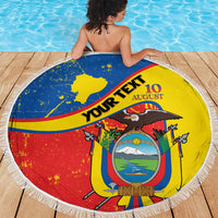 Personalized Ecuador Independence Day Beach Blanket Coat Of Arms Grunge Style - Wonder Print Shop