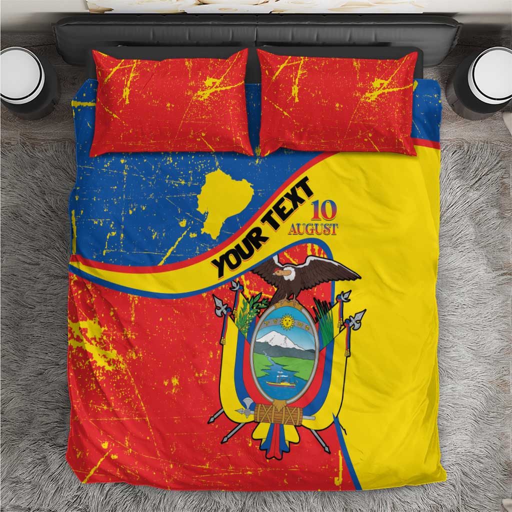 Personalized Ecuador Independence Day Bedding Set Coat Of Arms Grunge Style - Wonder Print Shop