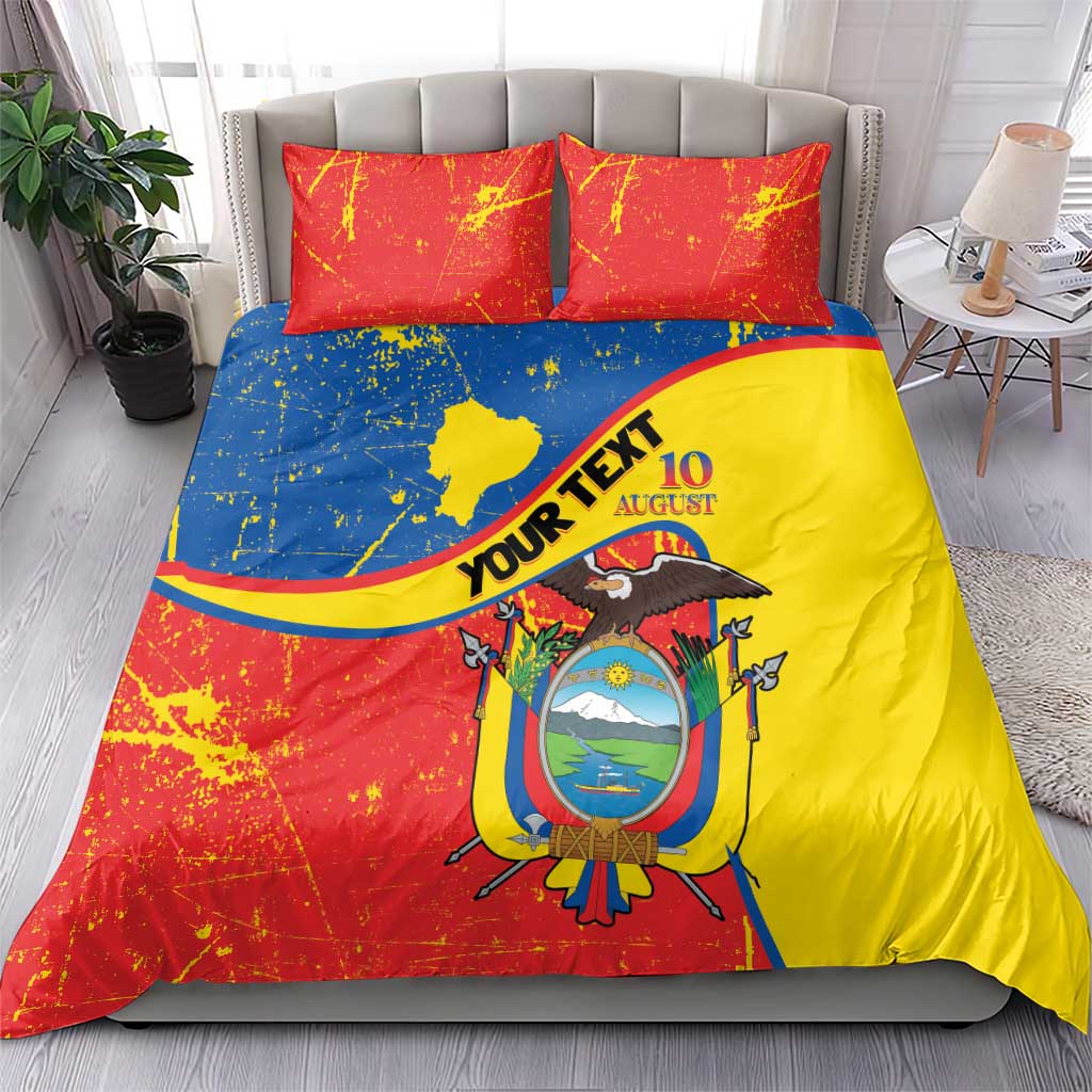 Personalized Ecuador Independence Day Bedding Set Coat Of Arms Grunge Style - Wonder Print Shop