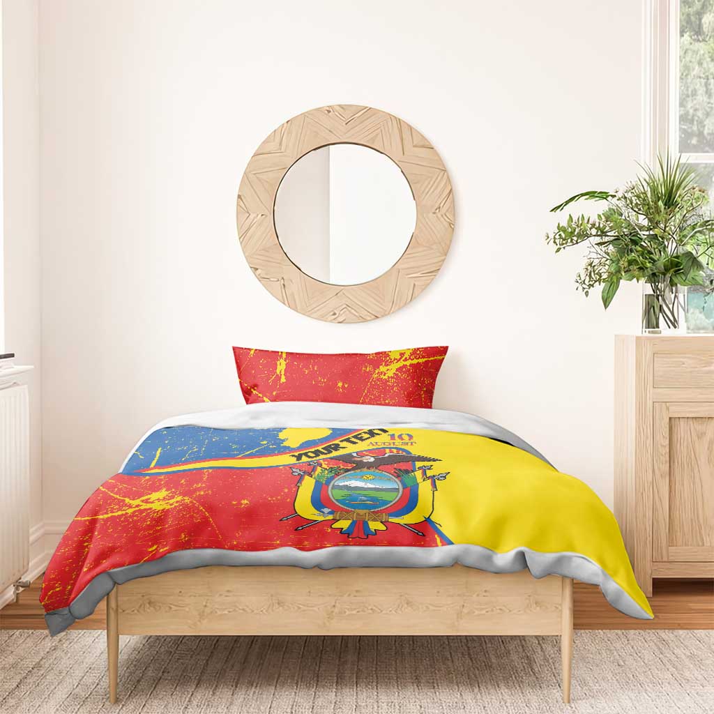 Personalized Ecuador Independence Day Bedding Set Coat Of Arms Grunge Style - Wonder Print Shop