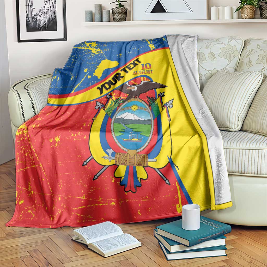 Personalized Ecuador Independence Day Blanket Coat Of Arms Grunge Style - Wonder Print Shop