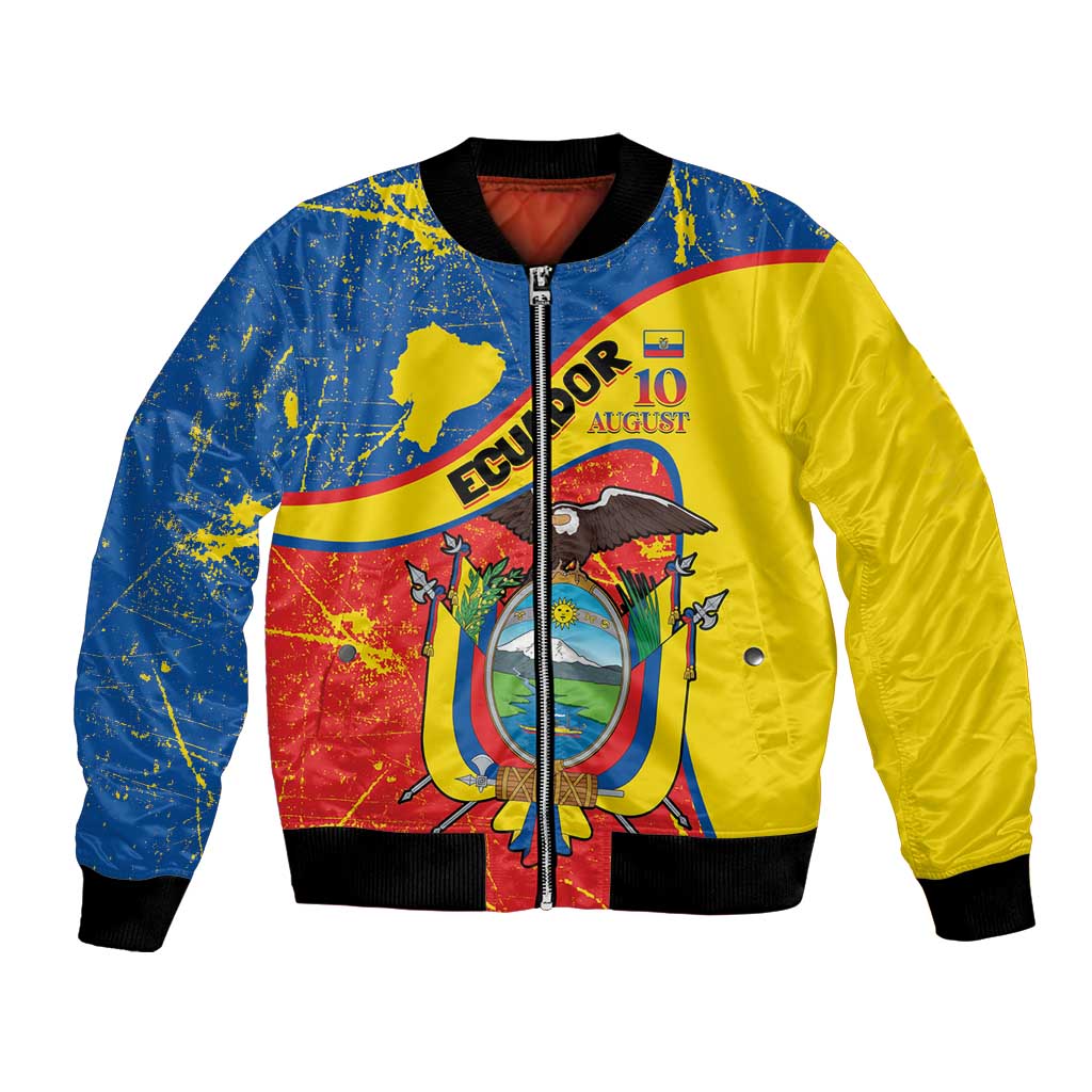 Personalized Ecuador Independence Day Bomber Jacket Coat Of Arms Grunge Style - Wonder Print Shop