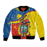 Personalized Ecuador Independence Day Bomber Jacket Coat Of Arms Grunge Style - Wonder Print Shop