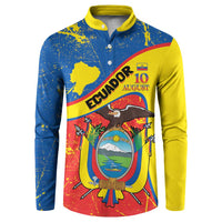 Personalized Ecuador Independence Day Button Sweatshirt Coat Of Arms Grunge Style - Wonder Print Shop