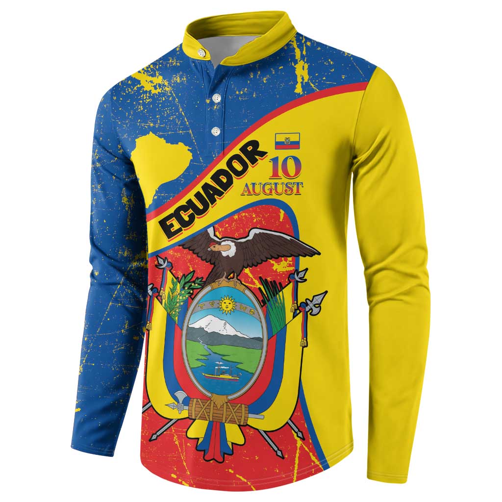 Personalized Ecuador Independence Day Button Sweatshirt Coat Of Arms Grunge Style - Wonder Print Shop