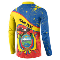 Personalized Ecuador Independence Day Button Sweatshirt Coat Of Arms Grunge Style - Wonder Print Shop
