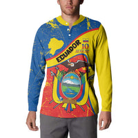 Personalized Ecuador Independence Day Button Sweatshirt Coat Of Arms Grunge Style - Wonder Print Shop