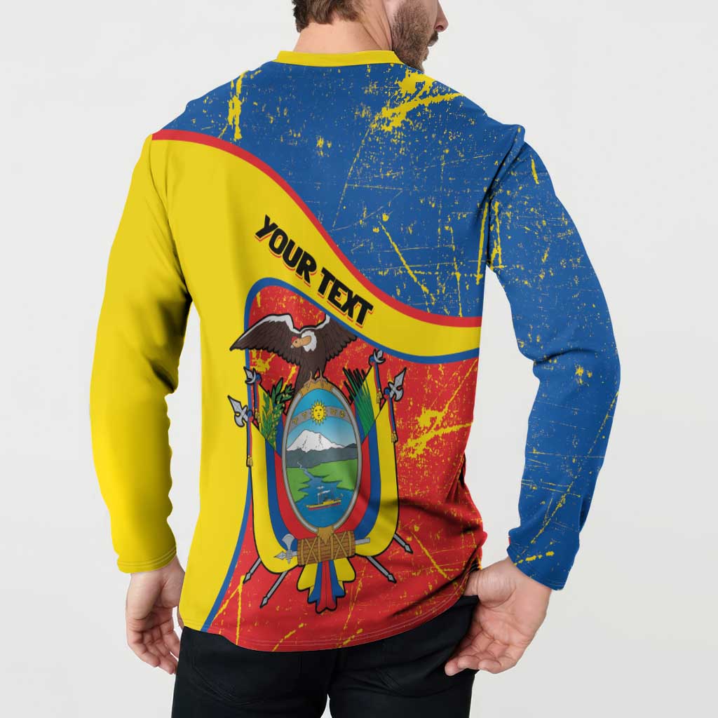 Personalized Ecuador Independence Day Button Sweatshirt Coat Of Arms Grunge Style - Wonder Print Shop