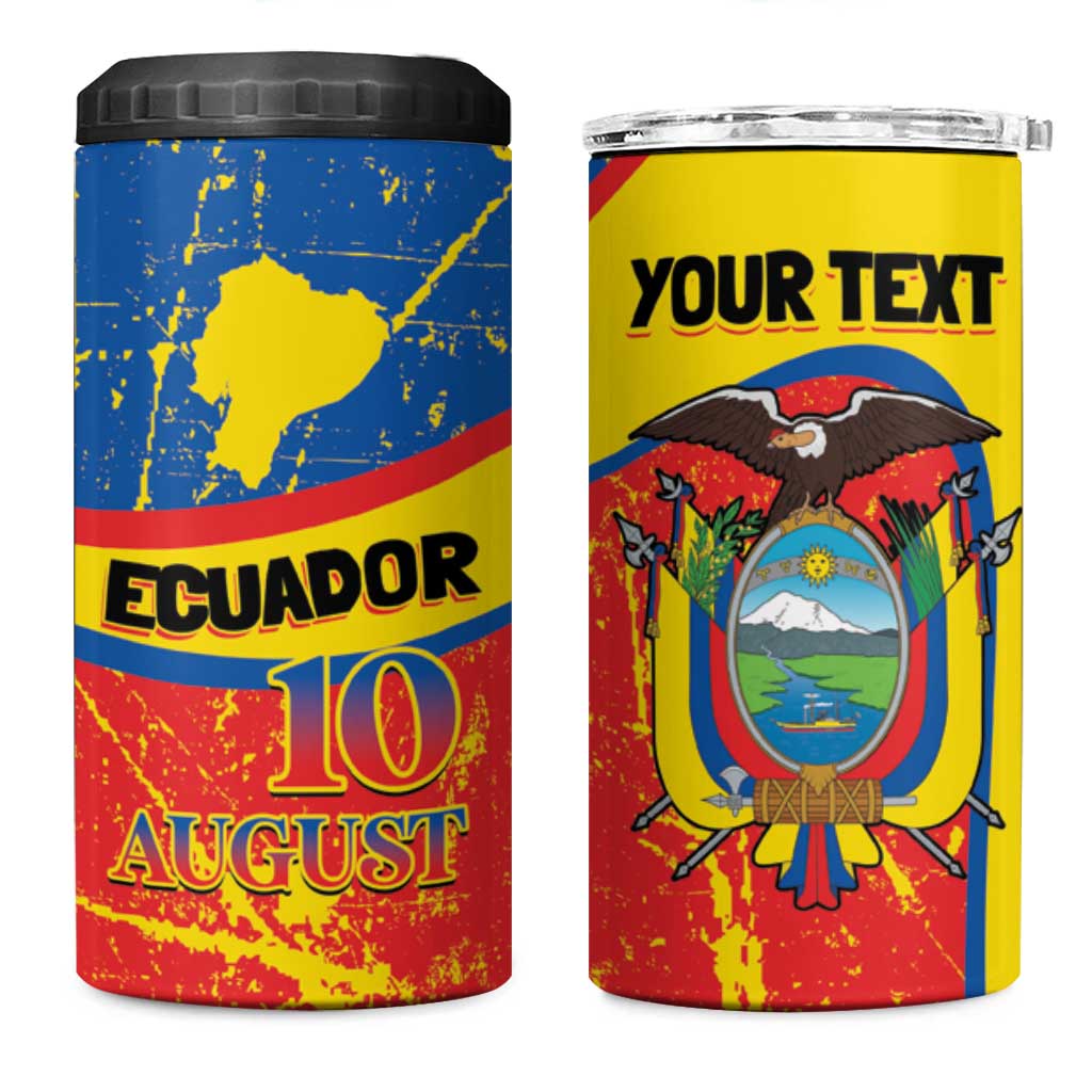 Personalized Ecuador Independence Day 4 in 1 Can Cooler Tumbler Coat Of Arms Grunge Style - Wonder Print Shop