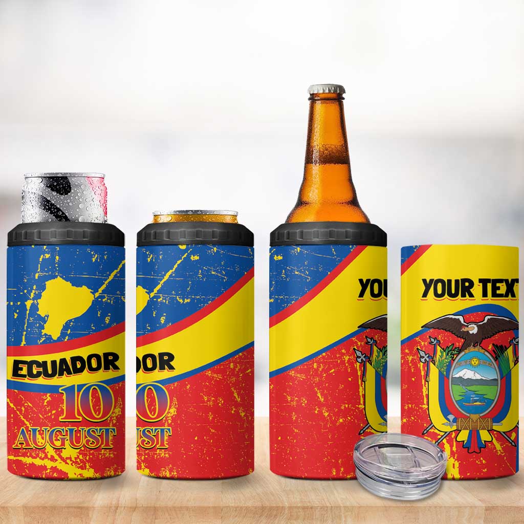 Personalized Ecuador Independence Day 4 in 1 Can Cooler Tumbler Coat Of Arms Grunge Style - Wonder Print Shop