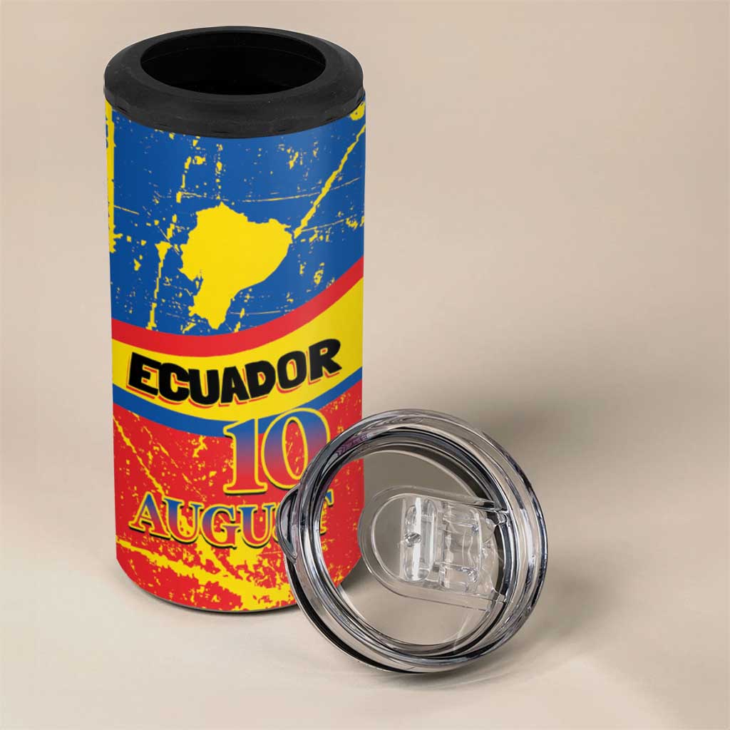 Personalized Ecuador Independence Day 4 in 1 Can Cooler Tumbler Coat Of Arms Grunge Style - Wonder Print Shop
